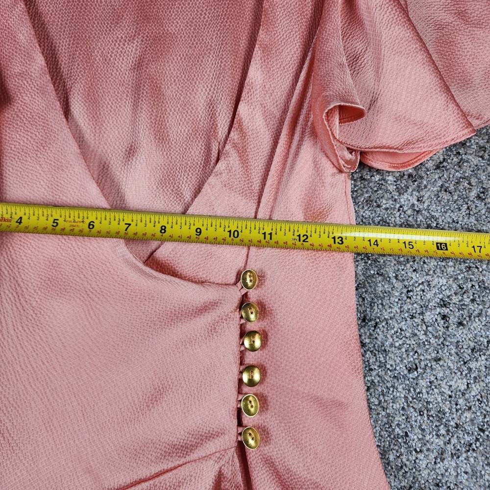 Free People Mini Dress Womens XS Pink Satin Flutter Sleeve Gold Button Excellent - Picture 10 of 12